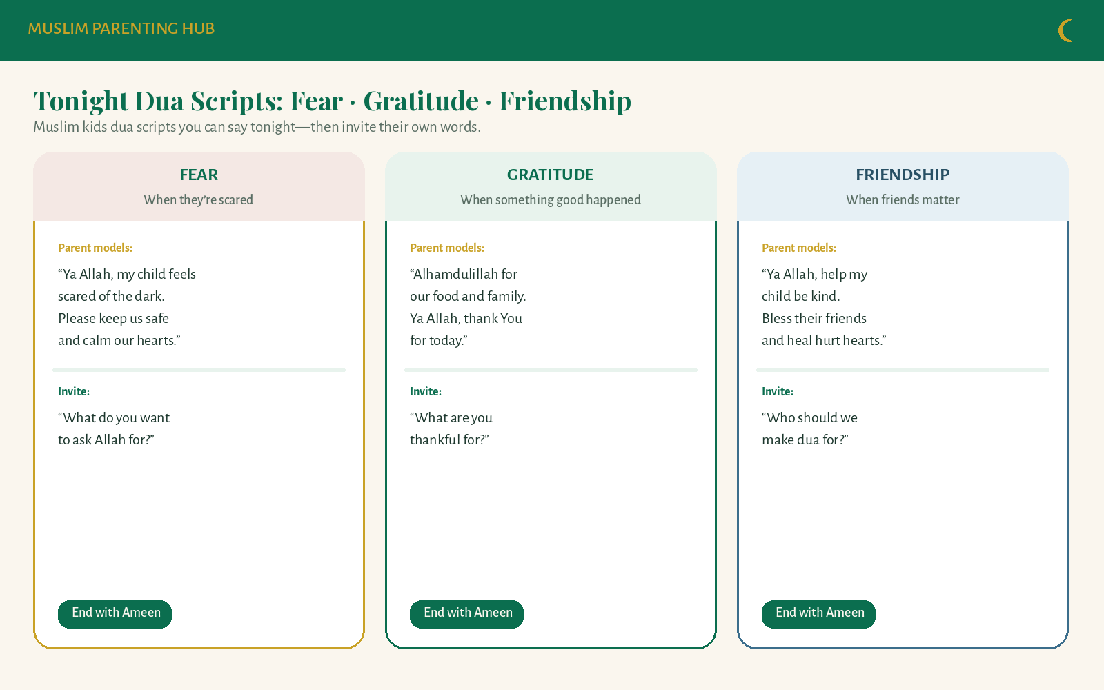 Tonight dua scripts for fear, gratitude, and friendship
